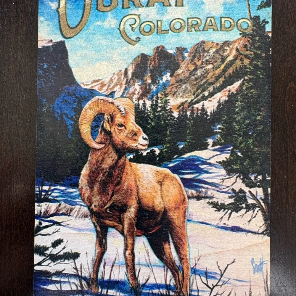 Ouray Colorado Wooden Mailable Postcard Big Horn Sheep Unique Souvenir